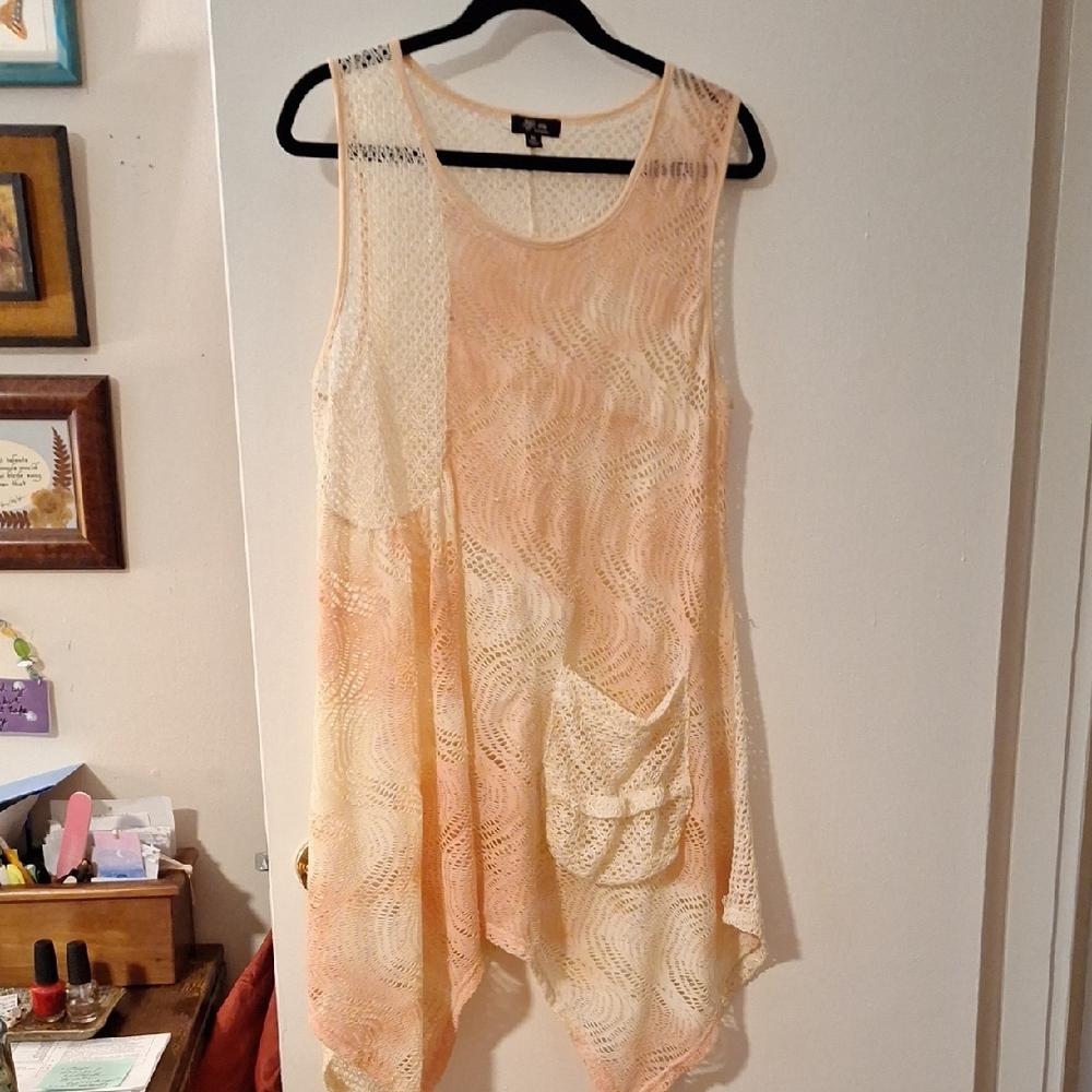 Peach Sleeveless Lace Tunic